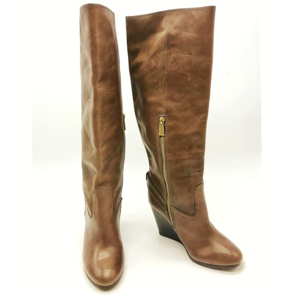 Coach Shoes - Coach Leather Knee High Wedge Boots Coach Shoes - Coach Leather Knee High Wedge Boots